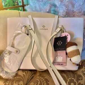 New With Tags Nanette Lepore White Tote with Ice cream charm glasses case.